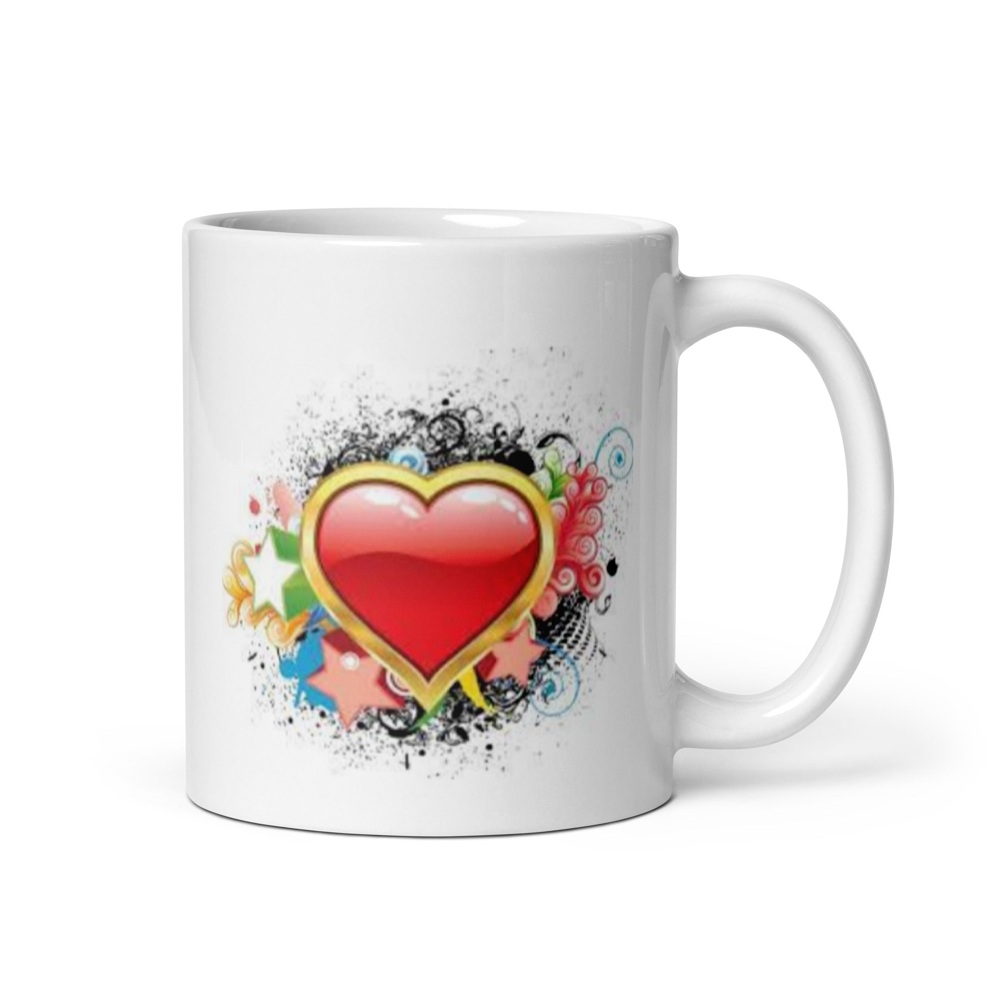 Happy Valentine Day White Glossy Mug with Big Heart