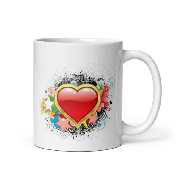 Happy Valentine Day White Glossy Mug with Big Heart