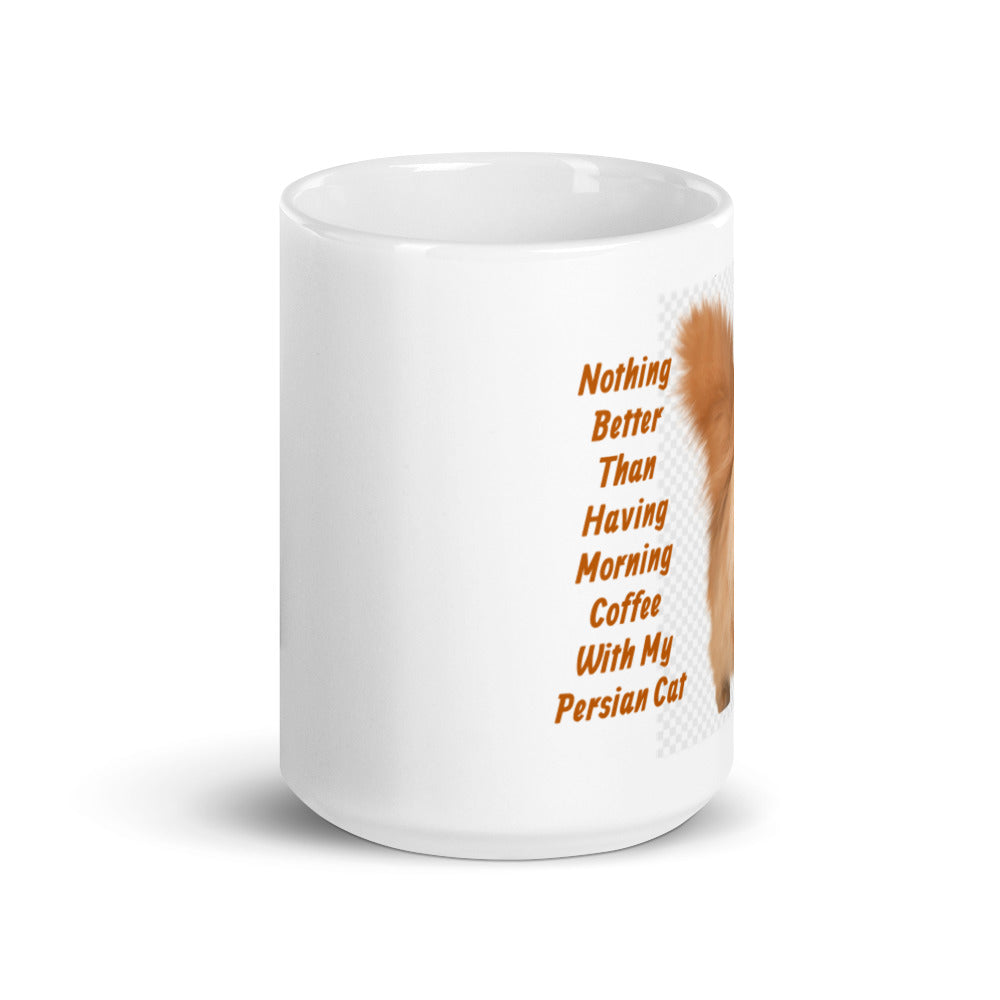 Morning Coffee with My Persian White Glossy Mug