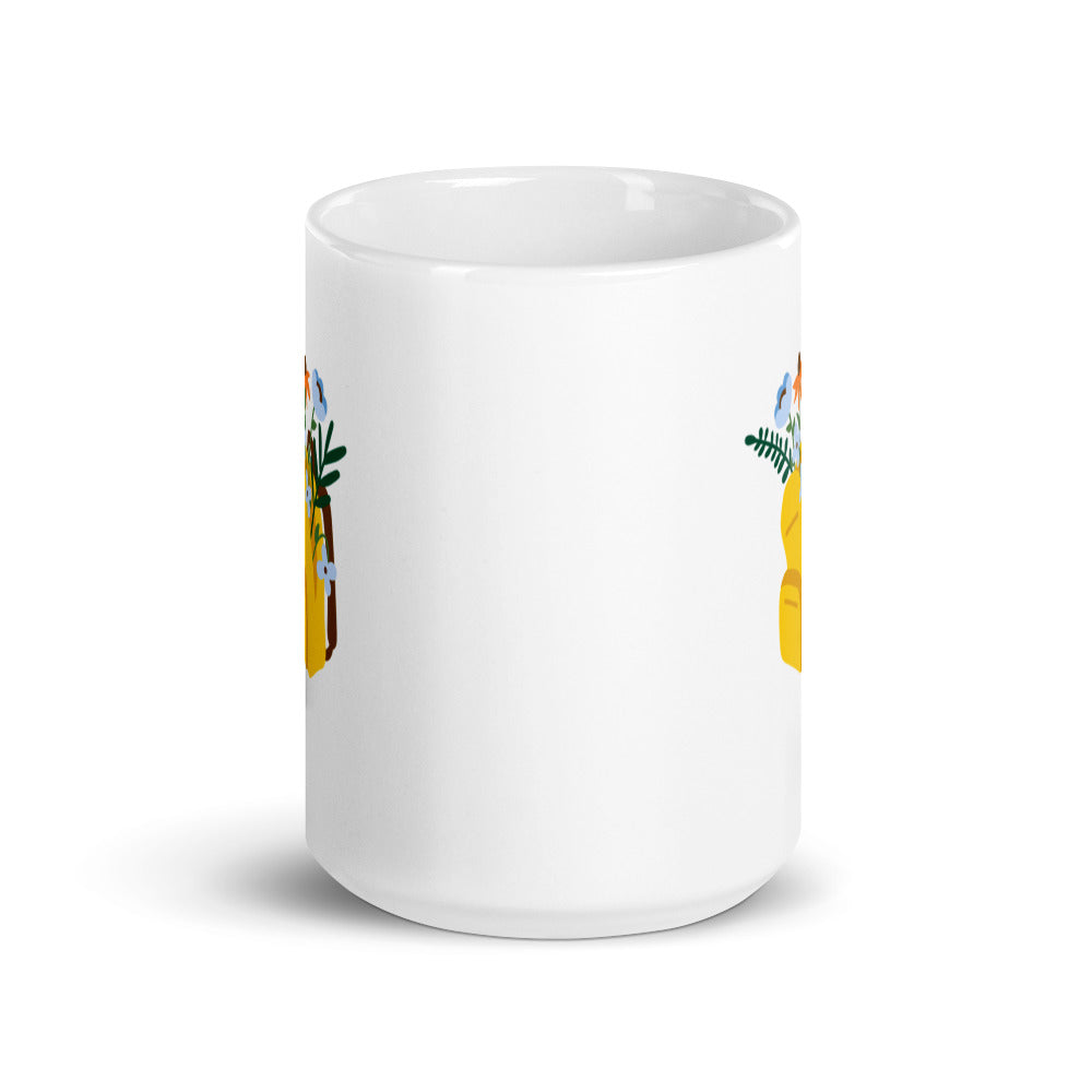 Flower Design White Glossy Mug