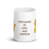 Motivated By Cats & Caffeine White Glossy Mug