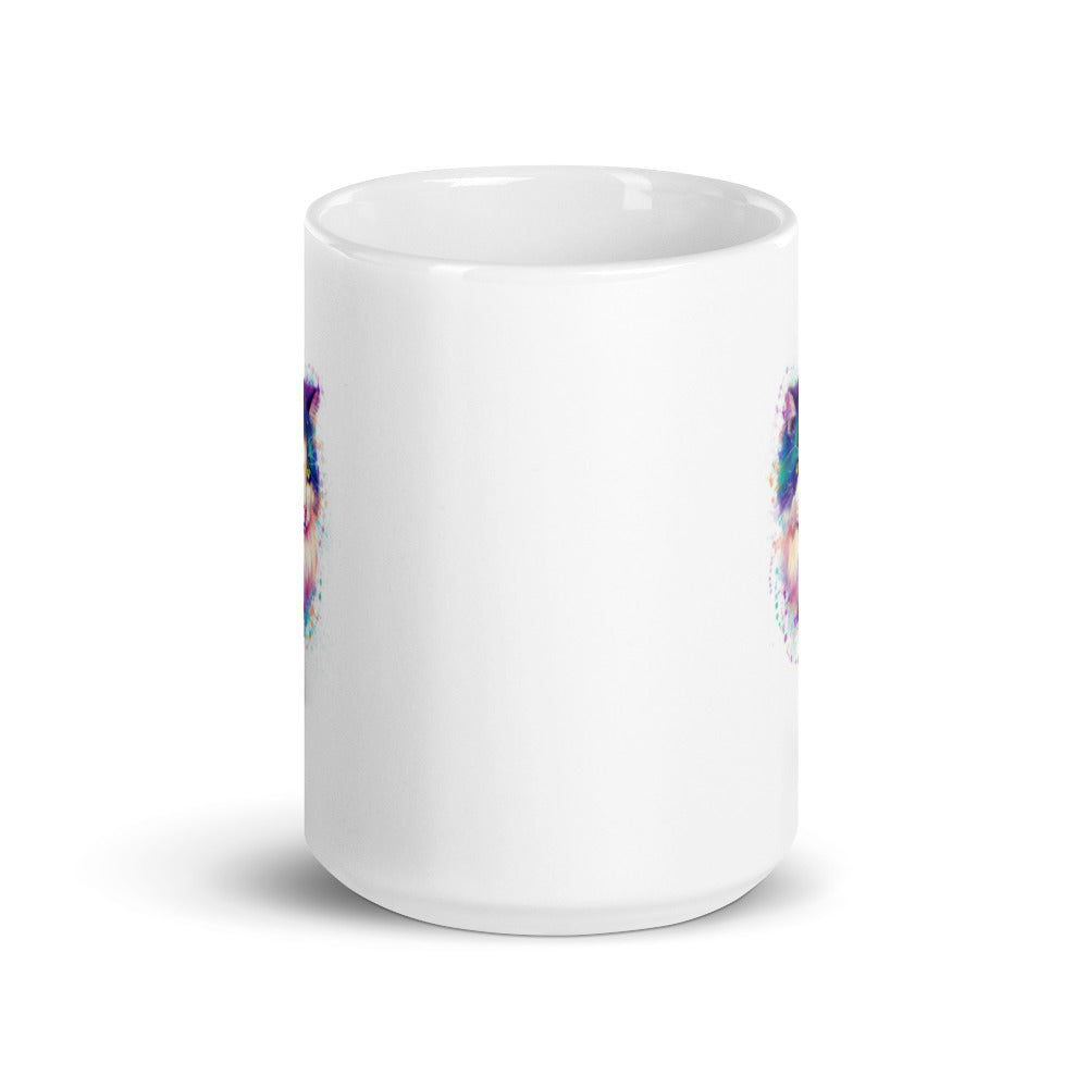 Colorful Watercolor Kitten White Glossy Mug