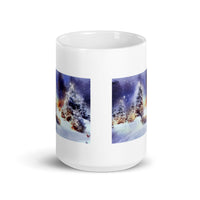 Pine Trees in Snow with Deer White Glossy Mug