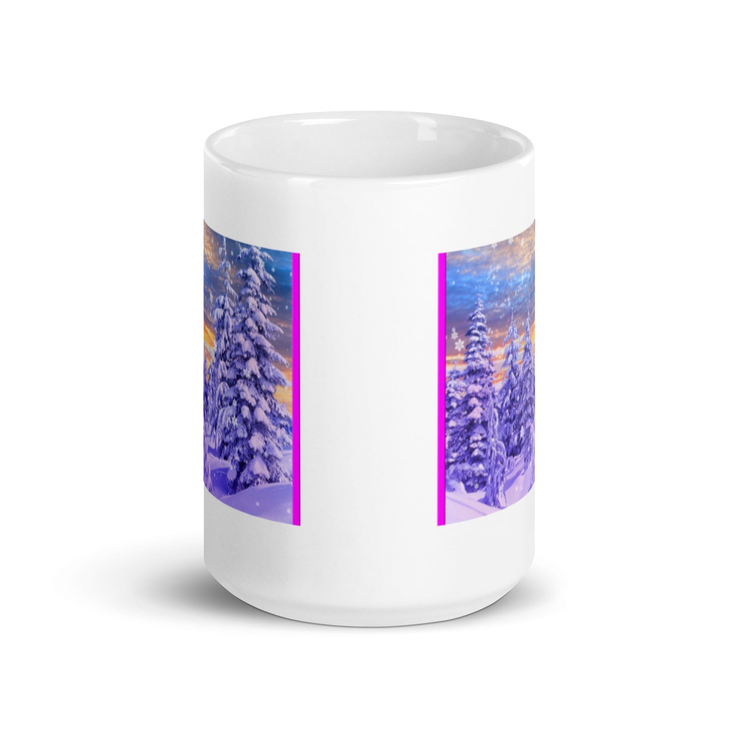 Winter Snow with Pine Trees White Glossy Mug