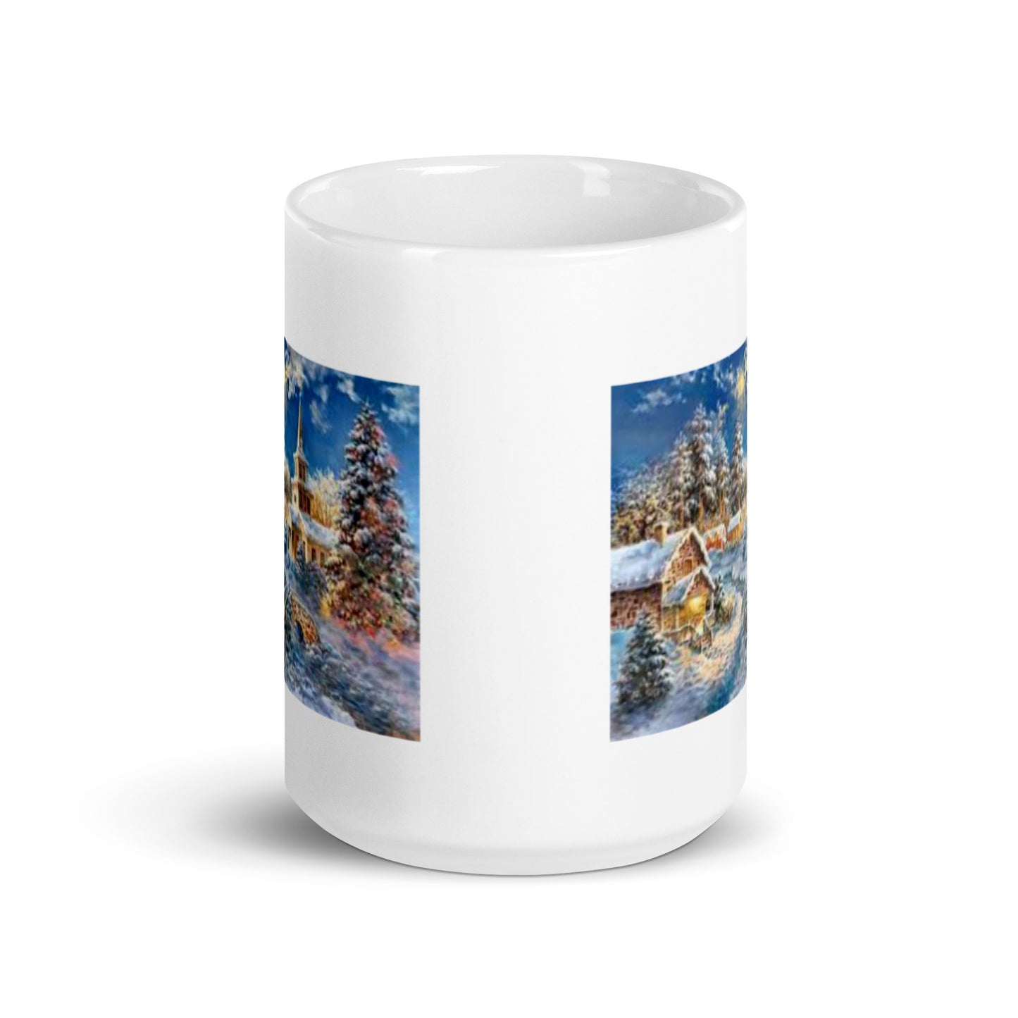 Winter and Christmas Holiday Scene  White Glossy Mug