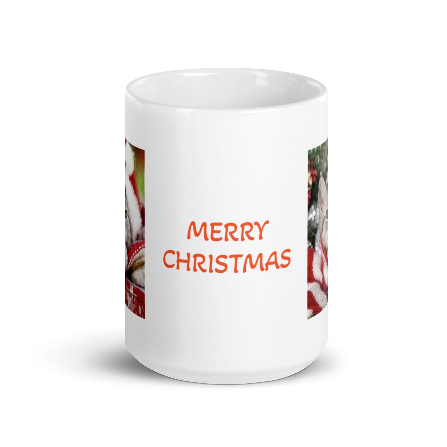 Holiday Kitten Merry Christmas White Glossy Mug