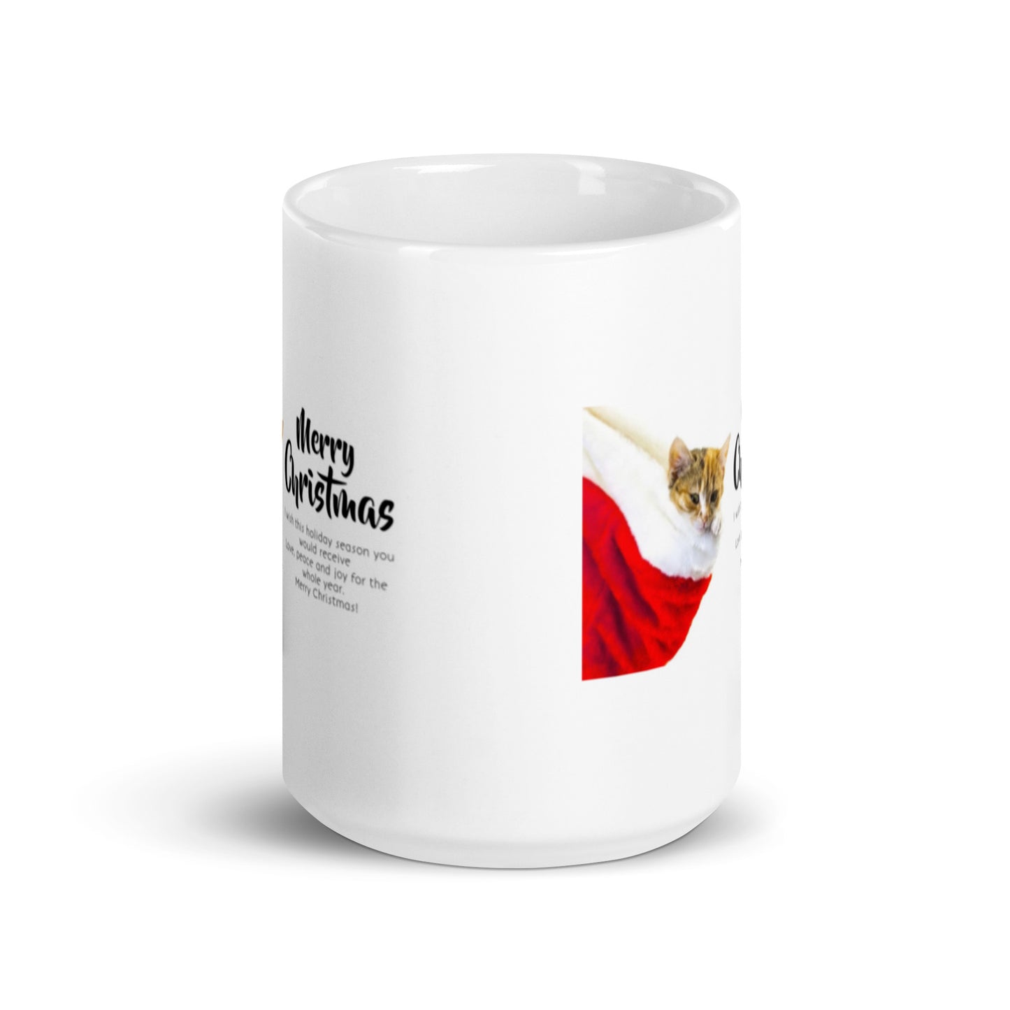 Merry Christmas Holiday with Kitten White Glossy Mug