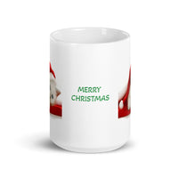 Merry Christmas with White Kitten White Glossy Mug