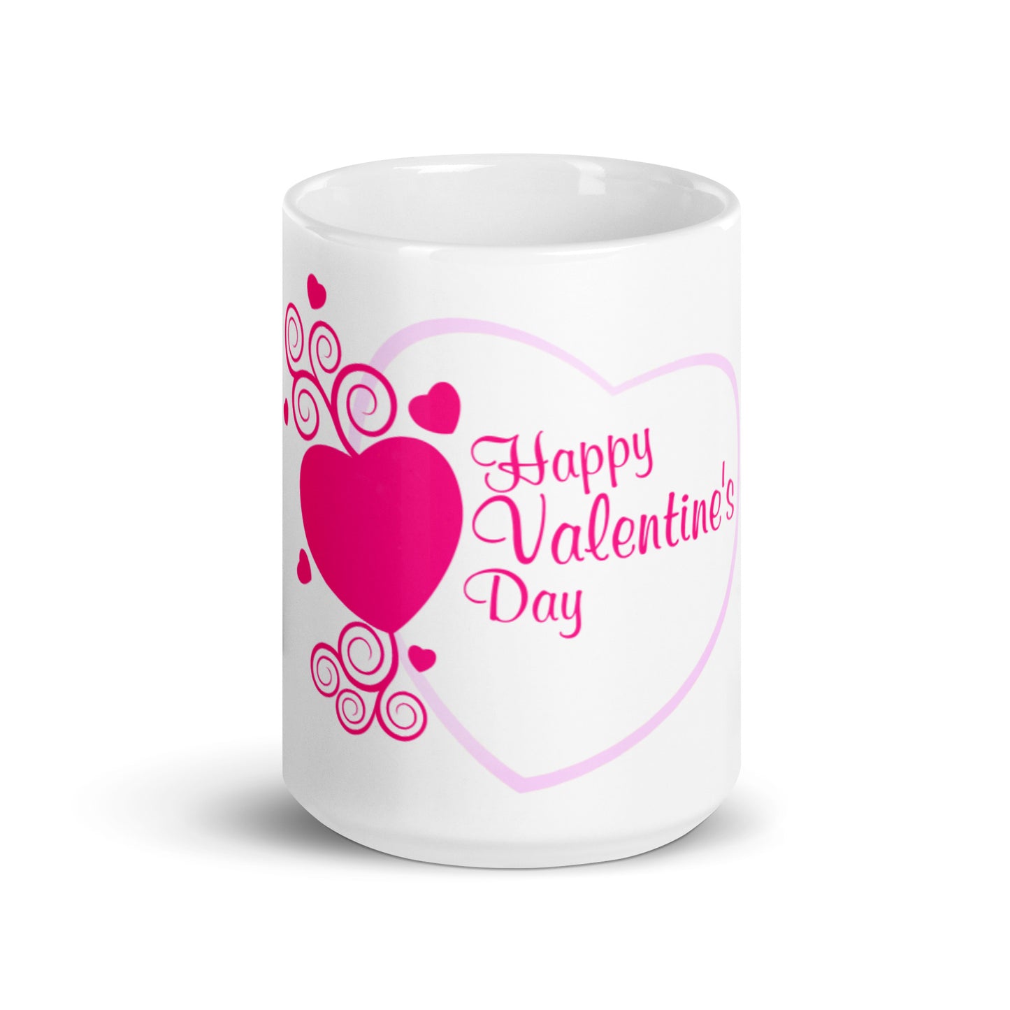 Happy Valentine Day White Glossy Mug with Hearts