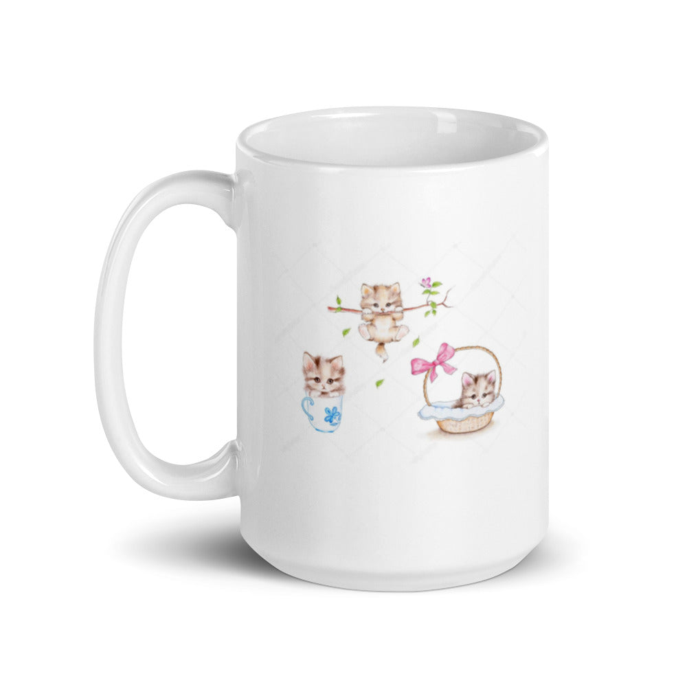 Three Cute Kittens White Glossy Mug