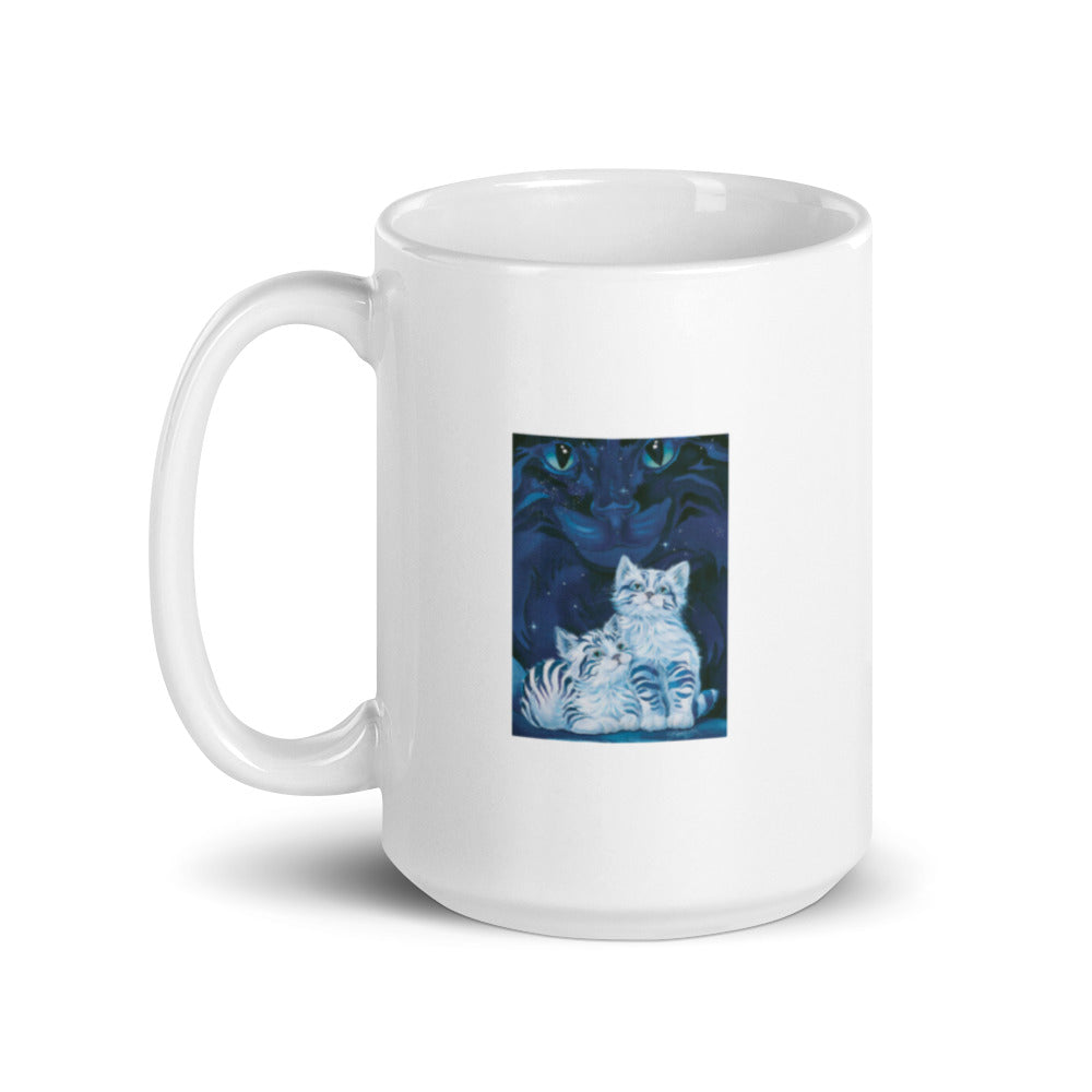 Wishing Cats Design White Glossy Mug