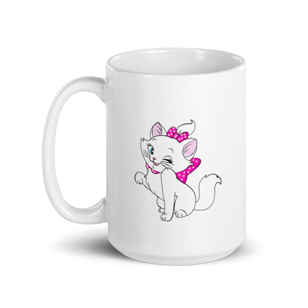 Happy Cartoon KItten Design White Glossy Mug
