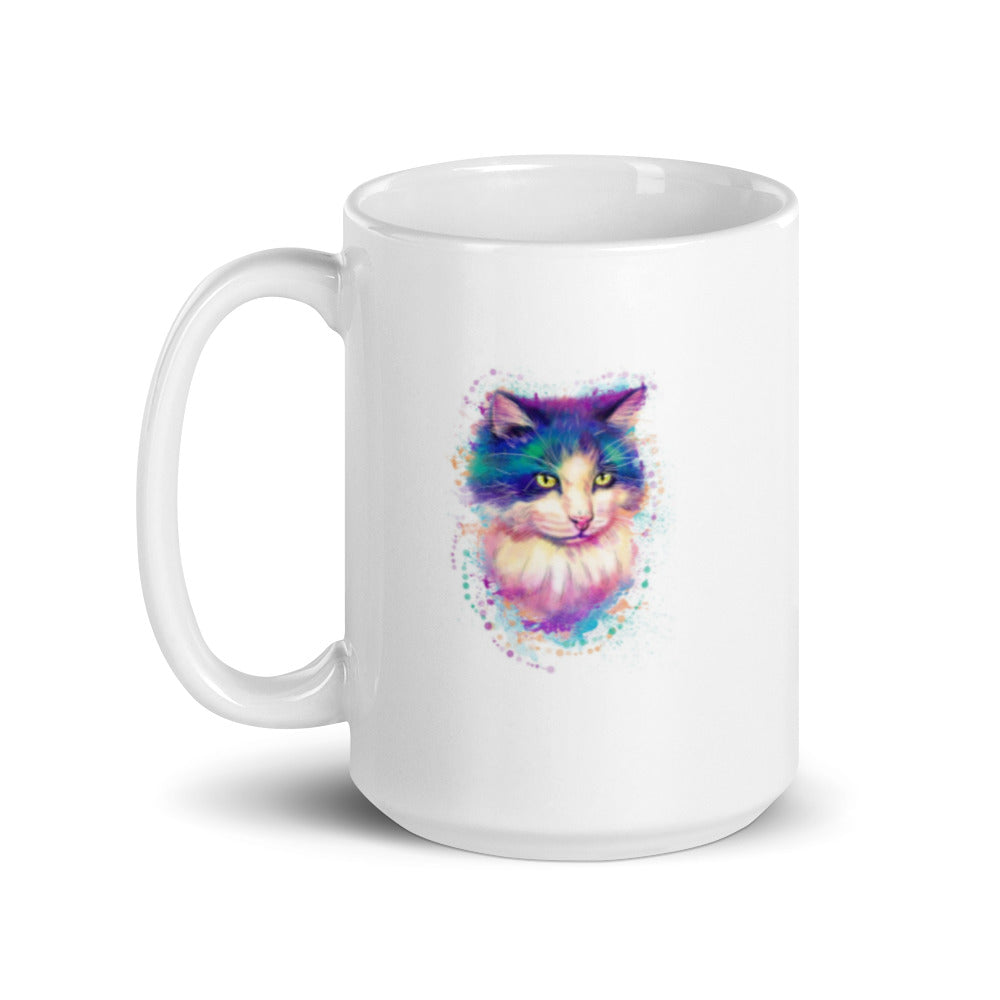 Colorful Watercolor Kitten White Glossy Mug