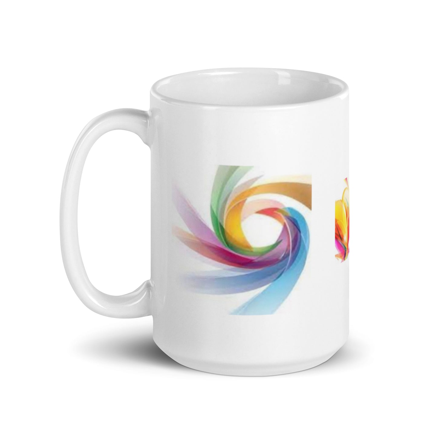 Three Design Abstract Art White Glossy Mug