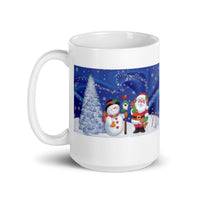 Holiday Snowman with Santa White Glossy Mug
