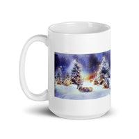 Pine Trees in Snow with Deer White Glossy Mug