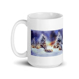 Pine Trees in Snow with Deer White Glossy Mug