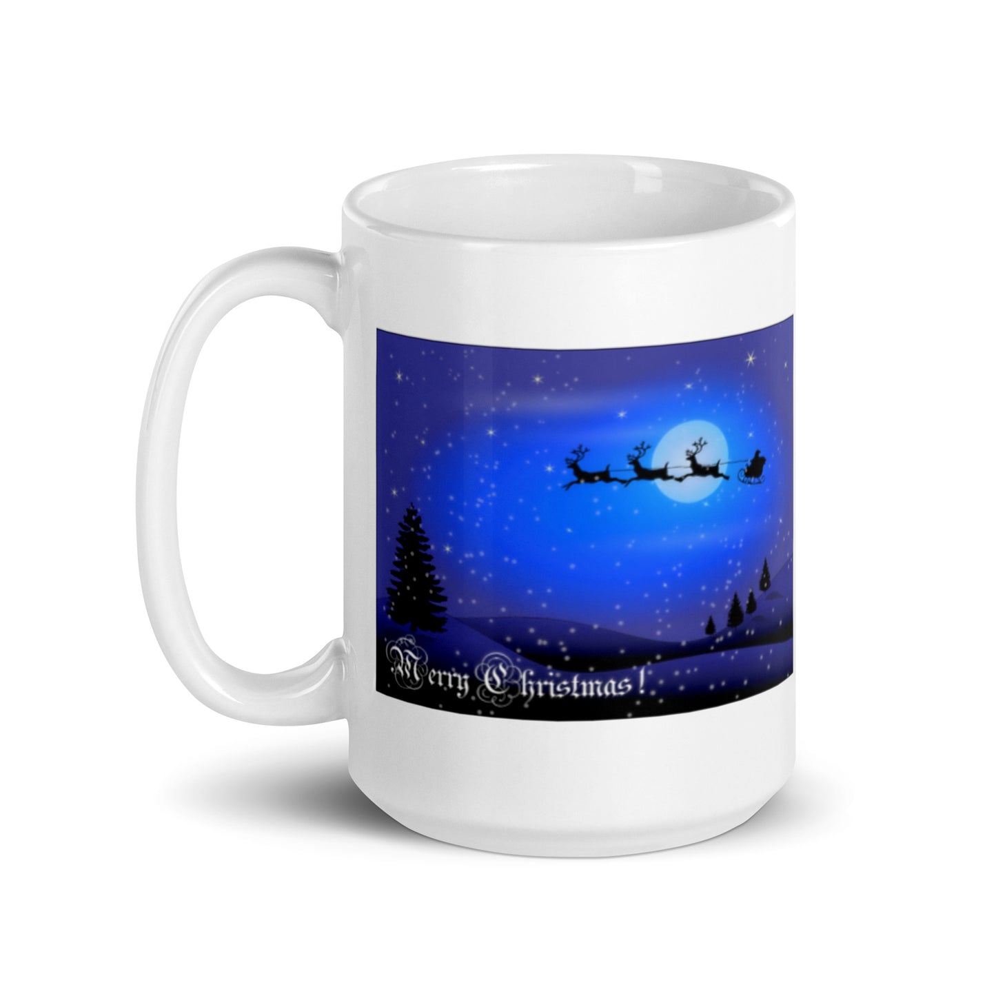 Holiday Merry Christmas White Glossy Mug with Reindeer