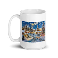 Winter and Christmas Holiday Scene  White Glossy Mug