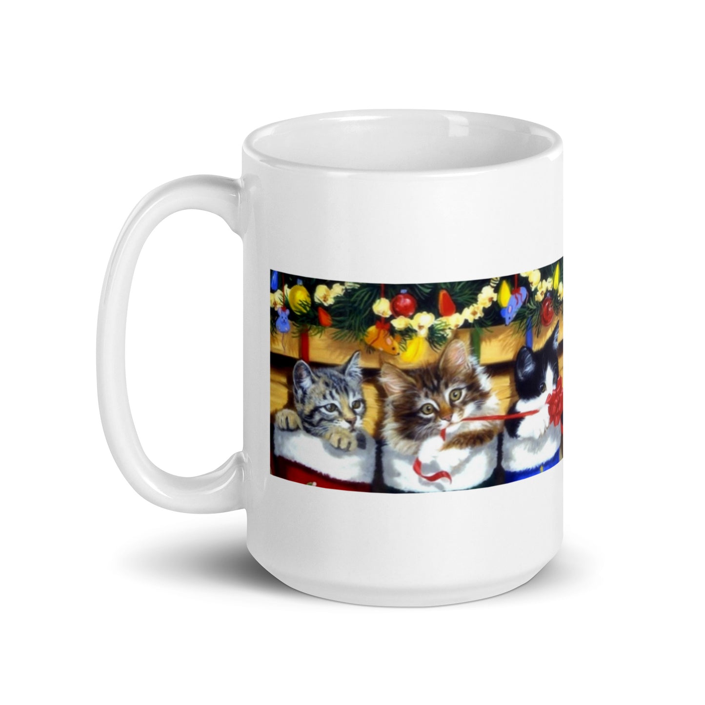 Three Kittens Wishing You A Very Merry Christmas White Glossy Mug