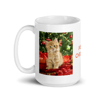 Merry Christmas Orange Tabby Kitten White Glossy Mug