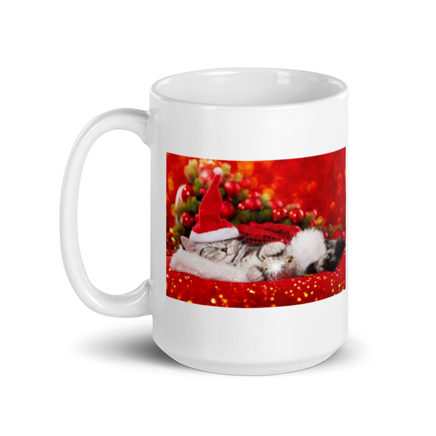 Holiday Kitten Christmas  White Glossy Mug