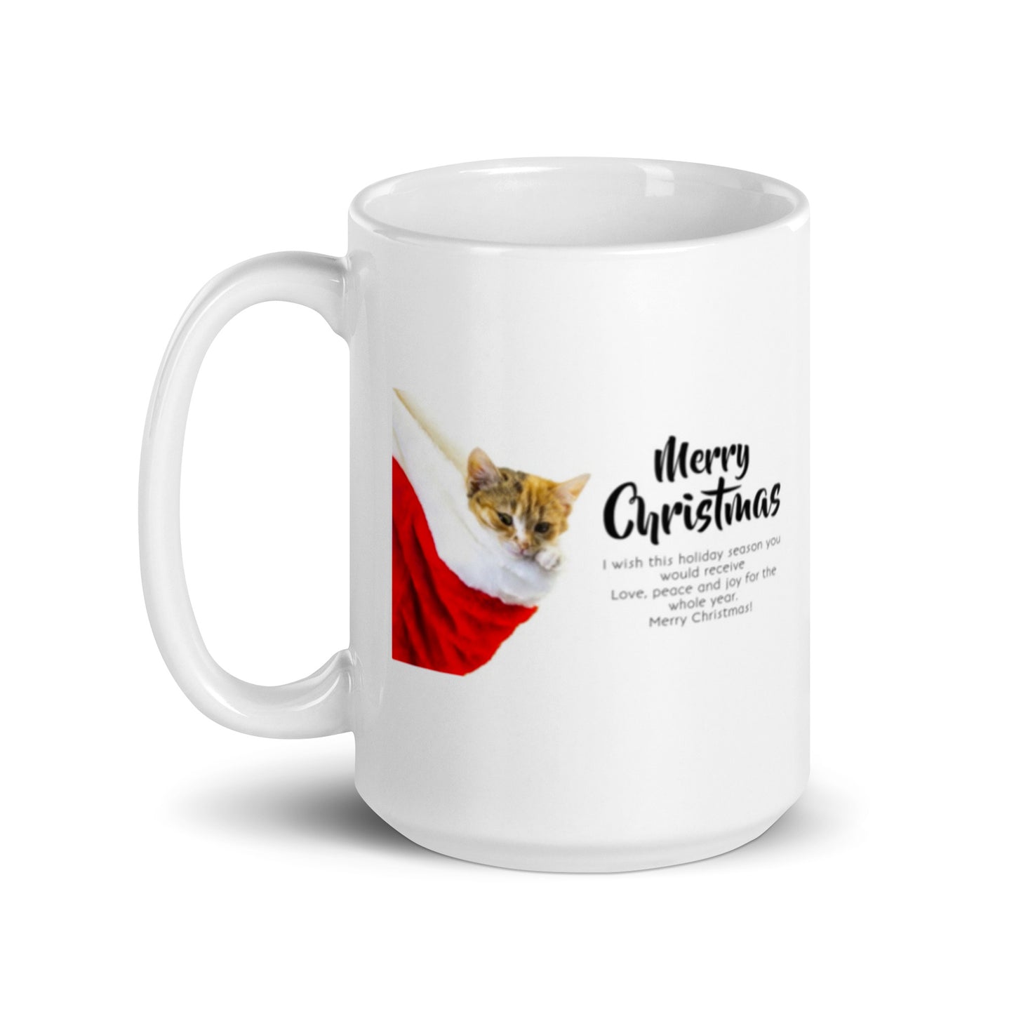 Merry Christmas Holiday with Kitten White Glossy Mug