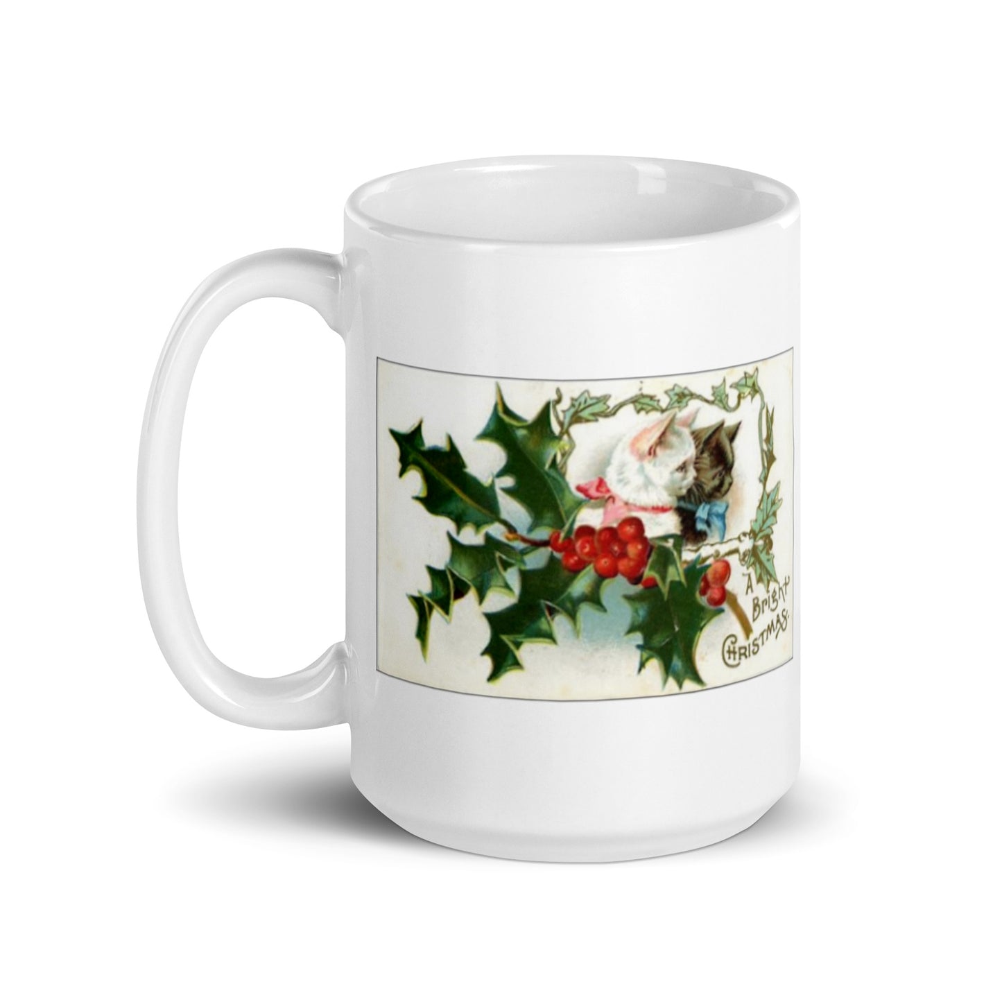 Merry Christmas Kitten Design White Glossy Mug