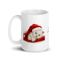 Merry Christmas with White Kitten White Glossy Mug