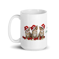 Holiday Merry Christmas Three Kittens White Glossy Mug