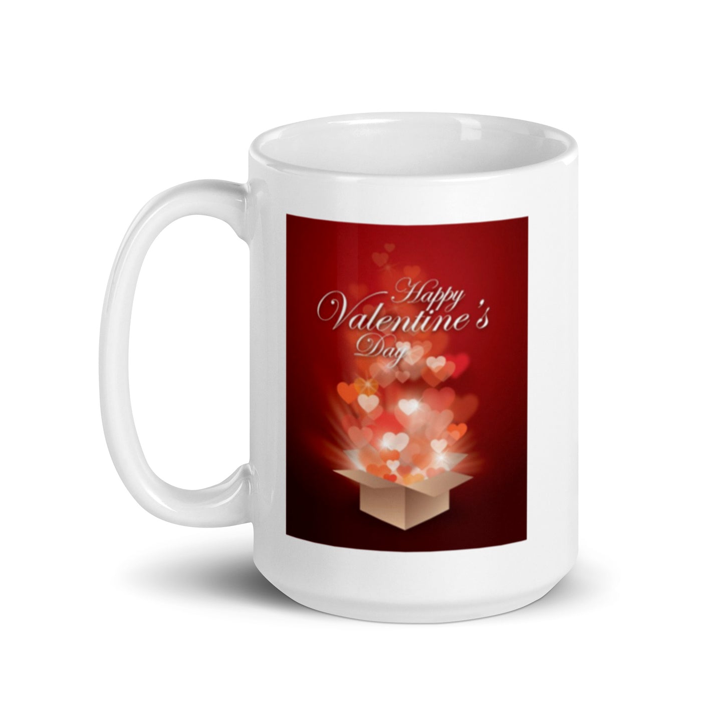 Happy Valentine's Day White Glossy Mug With Hearts