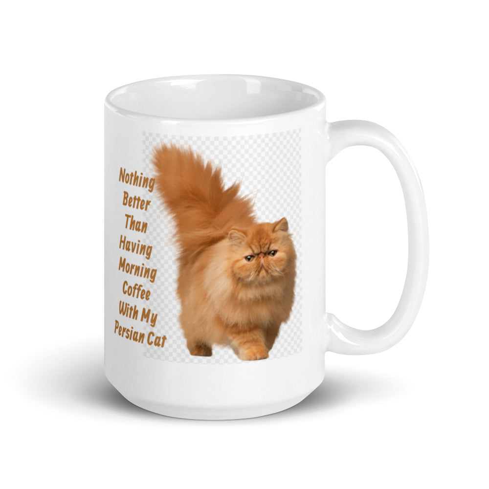 Morning Coffee with My Persian White Glossy Mug
