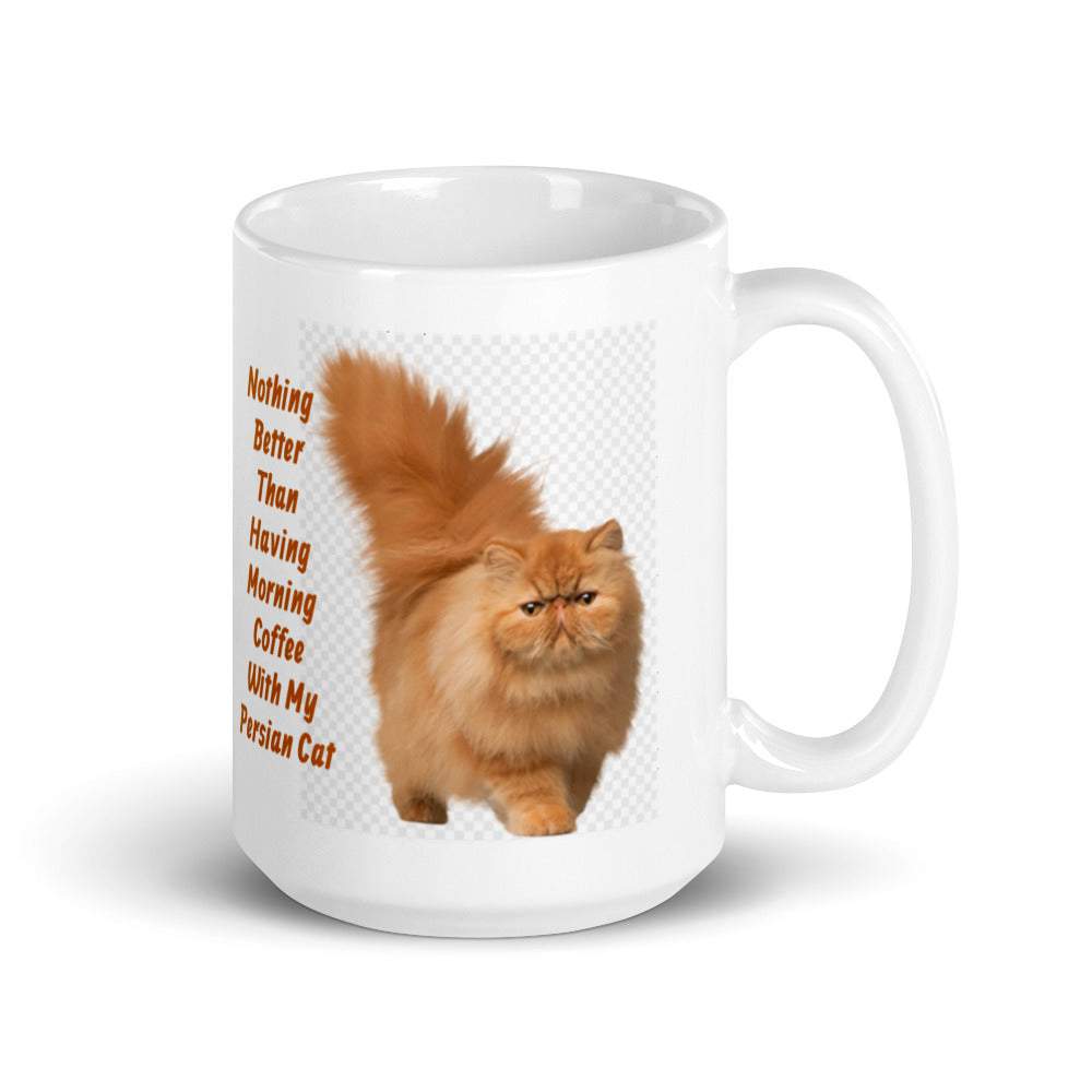 Morning Coffee with My Persian White Glossy Mug