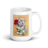 Kitten with Red Rose Design White Glossy Mug