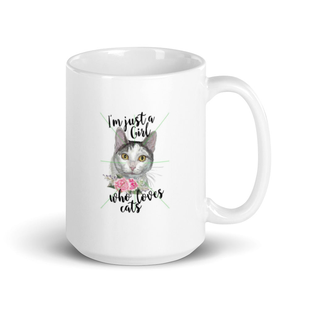 Girl Who Loves Cats White Glossy Mug