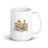 Kittens in Flowers Design White Glossy Mug