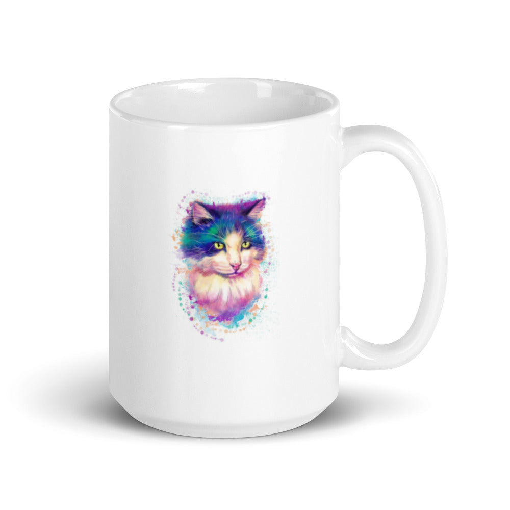 Colorful Watercolor Kitten White Glossy Mug