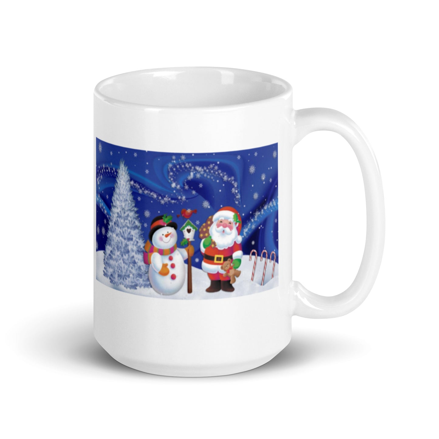 Holiday Snowman with Santa White Glossy Mug