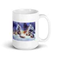 Pine Trees in Snow with Deer White Glossy Mug