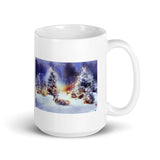 Pine Trees in Snow with Deer White Glossy Mug