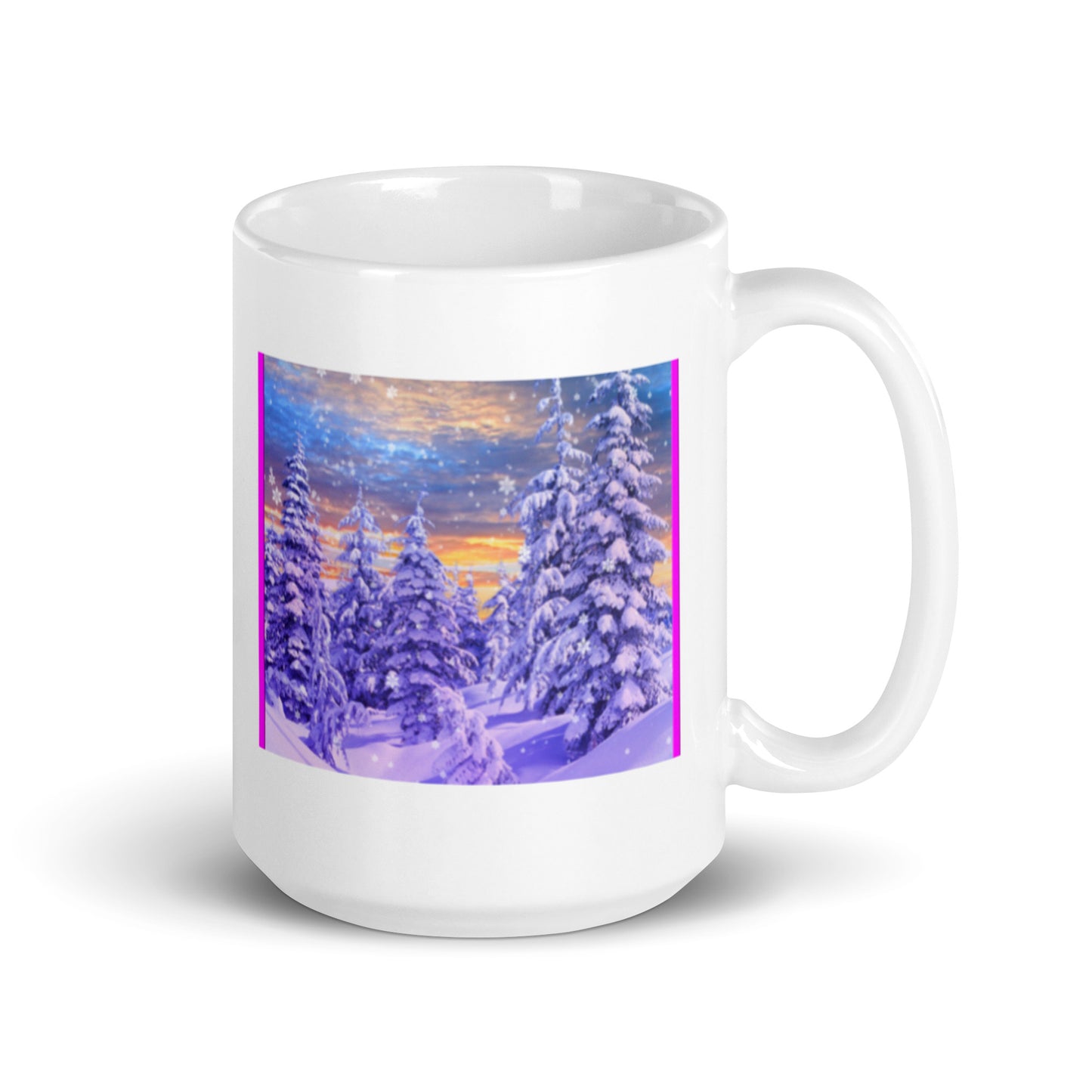 Winter Snow with Pine Trees White Glossy Mug