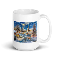 Winter and Christmas Holiday Scene  White Glossy Mug