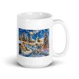 Winter and Christmas Holiday Scene  White Glossy Mug