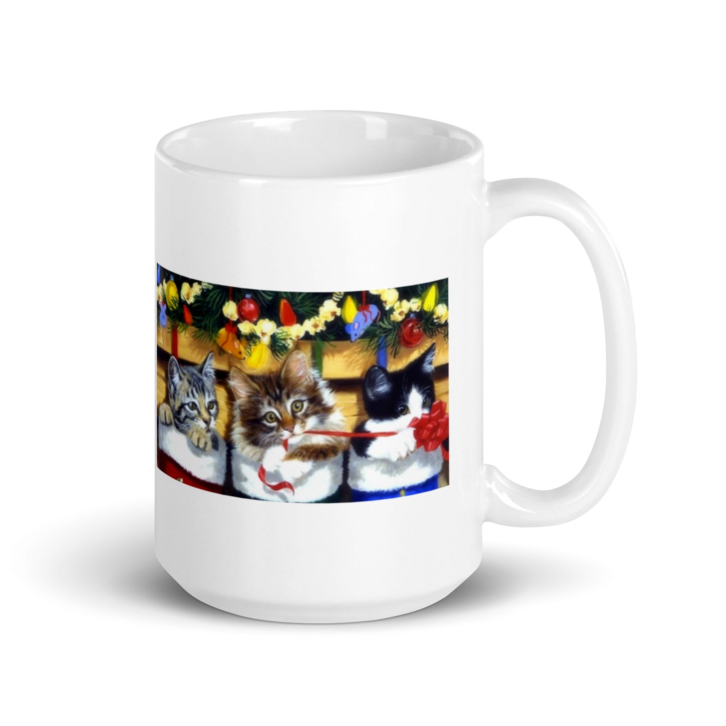 Three Kittens Wishing You A Very Merry Christmas White Glossy Mug