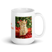 Merry Christmas Orange Tabby Kitten White Glossy Mug