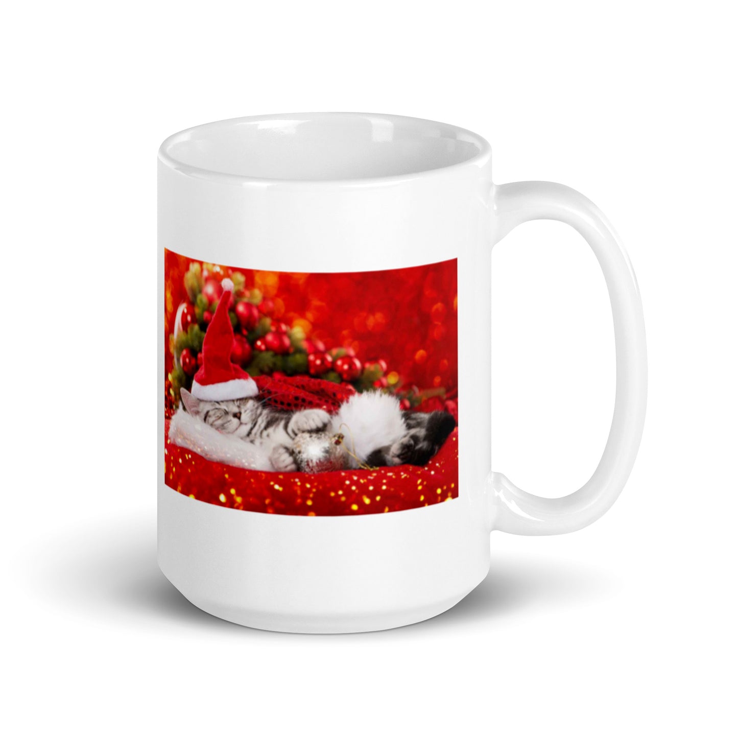 Holiday Kitten Christmas  White Glossy Mug