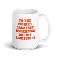 Worlds Greatest Fisherman Merry Christmas White Glossy Mug
