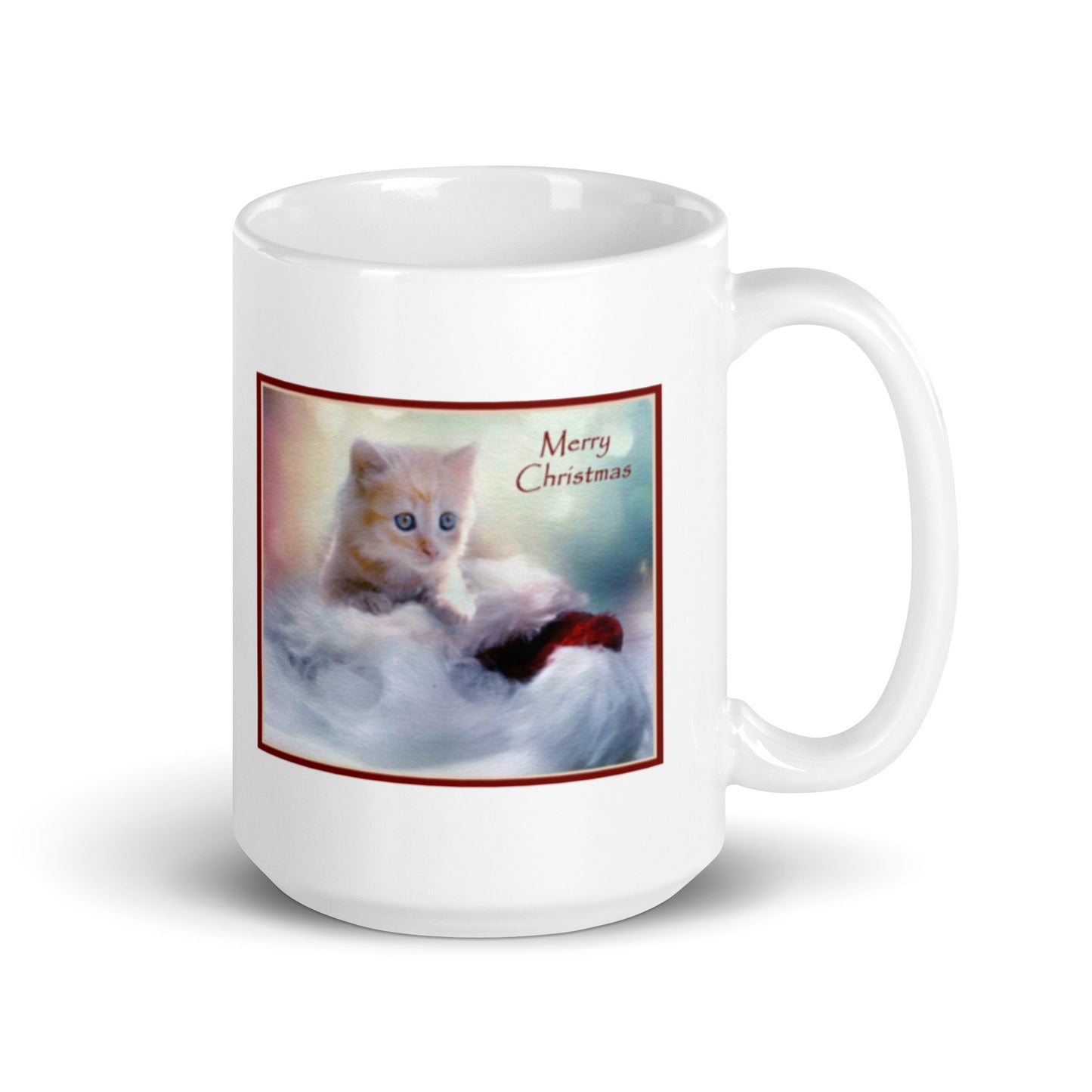 Merry Christmas Kitten Designer White Glossy Mug