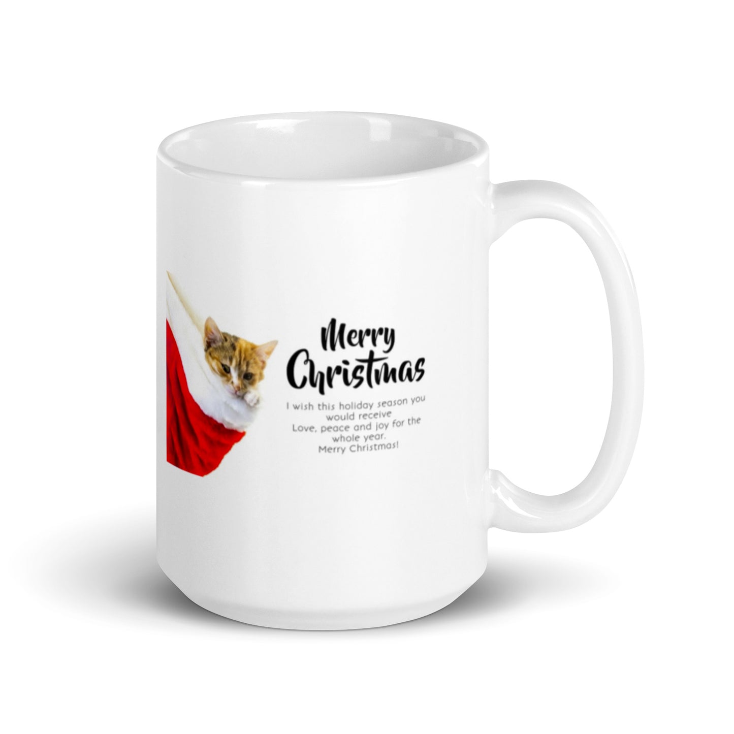 Merry Christmas Holiday with Kitten White Glossy Mug