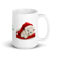 Merry Christmas with White Kitten White Glossy Mug